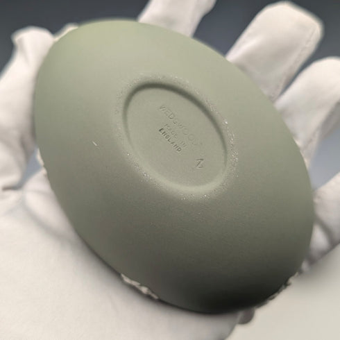 British Vintage Wedgwood Jasperware Egg-Shaped Trinket Box, Green
